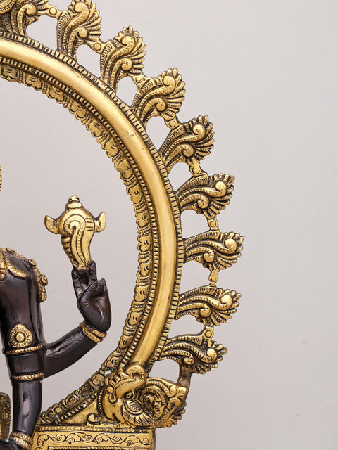 21" Chaturbhuja Standing Vishnu with Kirtimukha Ring In Brass | Handmade | Made In India