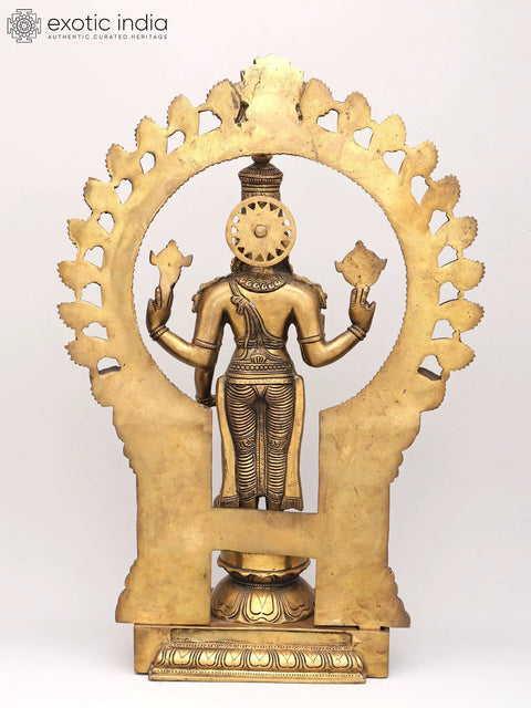 21" Chaturbhuja Standing Vishnu with Kirtimukha Ring in Brass | Handmade | Made in India
