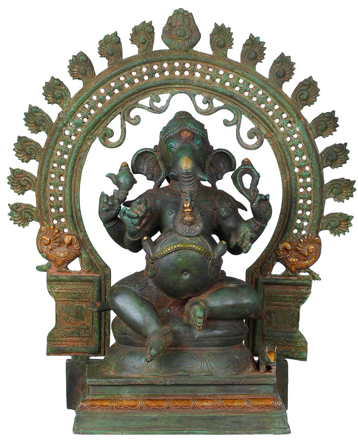 18" Handmade Chaturbhuja Ekadanta Ganesha Brass Statue