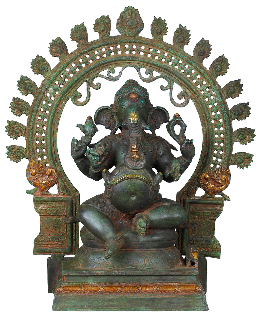 18" Handmade Chaturbhuja Ekadanta Ganesha Brass Statue