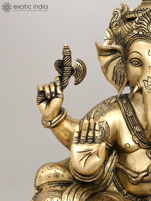 18" King Ganesha Granting Abhaya In Brass | Sacred Home Statue