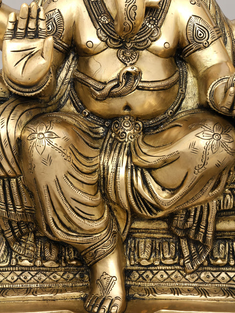 18" King Ganesha Granting Abhaya In Brass | Sacred Home Statue