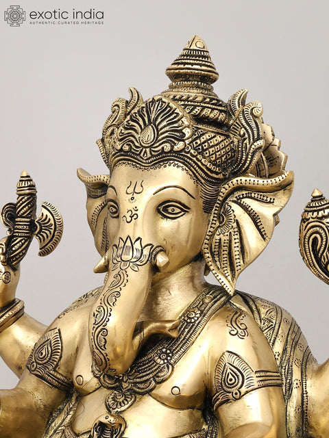 18" King Ganesha Granting Abhaya In Brass | Sacred Home Statue