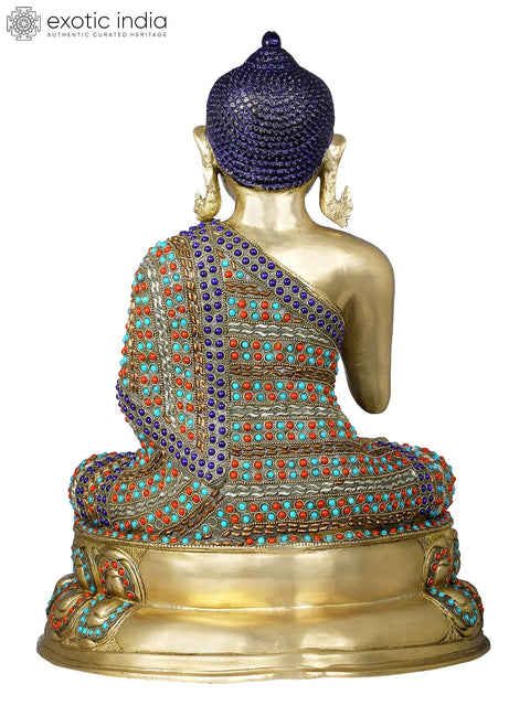 18" Tibetan Buddhist Shakyamuni Buddha on Double Lotus Seat In Brass | Handmade | Made In India