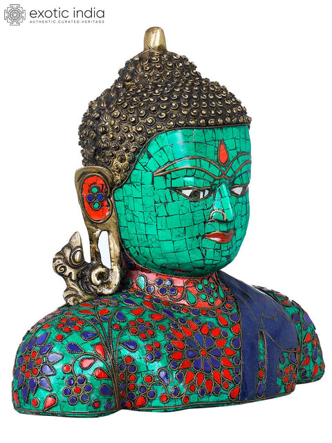 10" Buddha Bust - Tibetan Buddhist In Brass | Handmade | Made In India