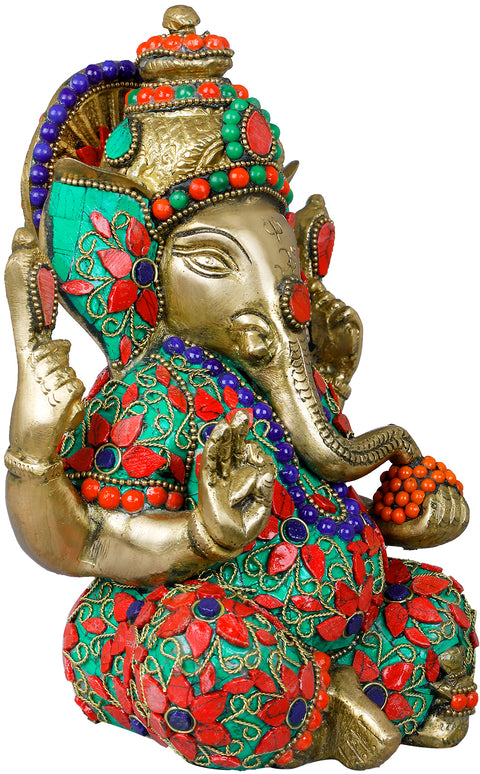 7" Inlay Murti of Shri Ganesha In Brass | Handmade | Made In India