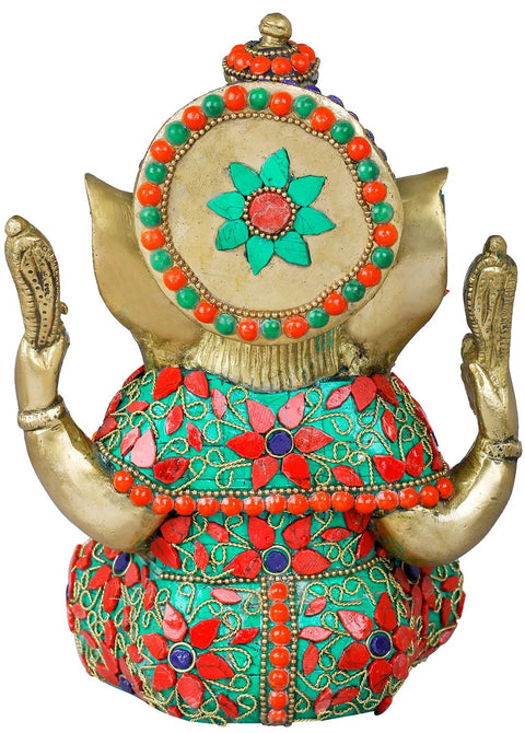 7" Inlay Murti of Shri Ganesha In Brass | Handmade | Made In India