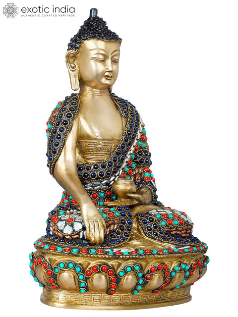 12" Tibetan Buddhist Bhumisparsha Buddha In Brass | Handmade | Made In India