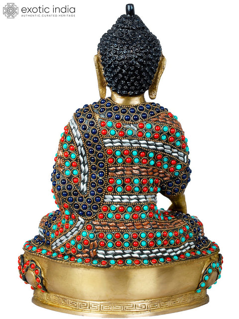 12" Tibetan Buddhist Bhumisparsha Buddha In Brass | Handmade | Made In India