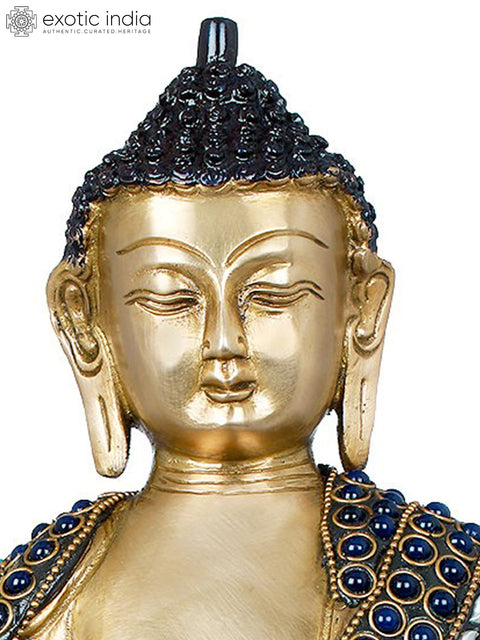 12" Tibetan Buddhist Bhumisparsha Buddha In Brass | Handmade | Made In India