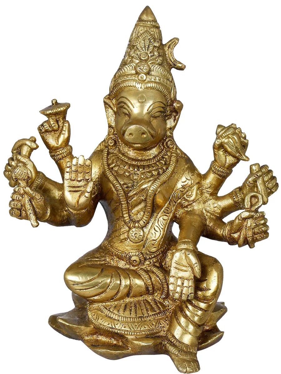 6" Eight-Armed Goddess Varahi Brass Statue Handmade