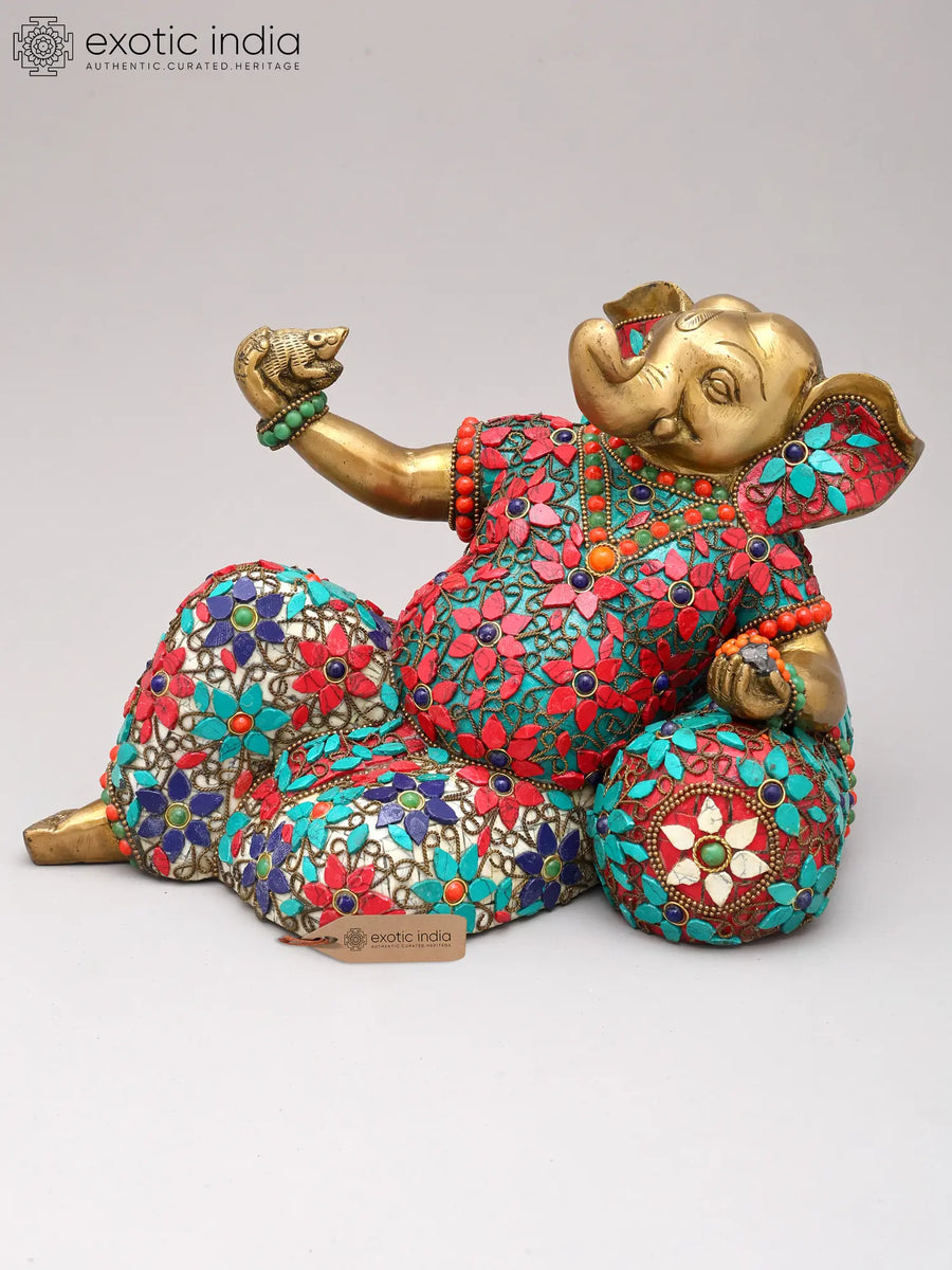 7" Handmade Bal Ganesha Brass Statue for Home Decor