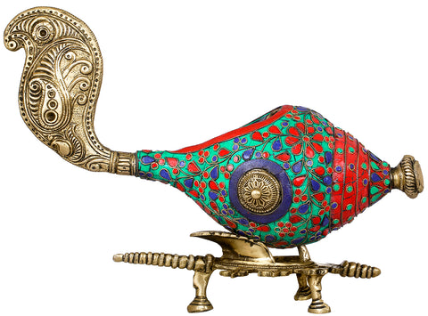12" Stylized Conch on Stand in Brass | Handmade | Made in India