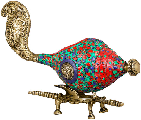 12" Stylized Conch on Stand in Brass | Handmade | Made in India