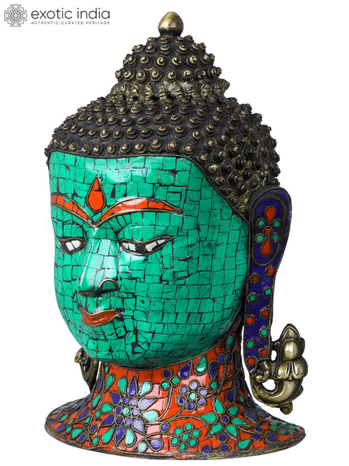 11" Lord Buddha Head Tibetan Brass Sculpture Handmade