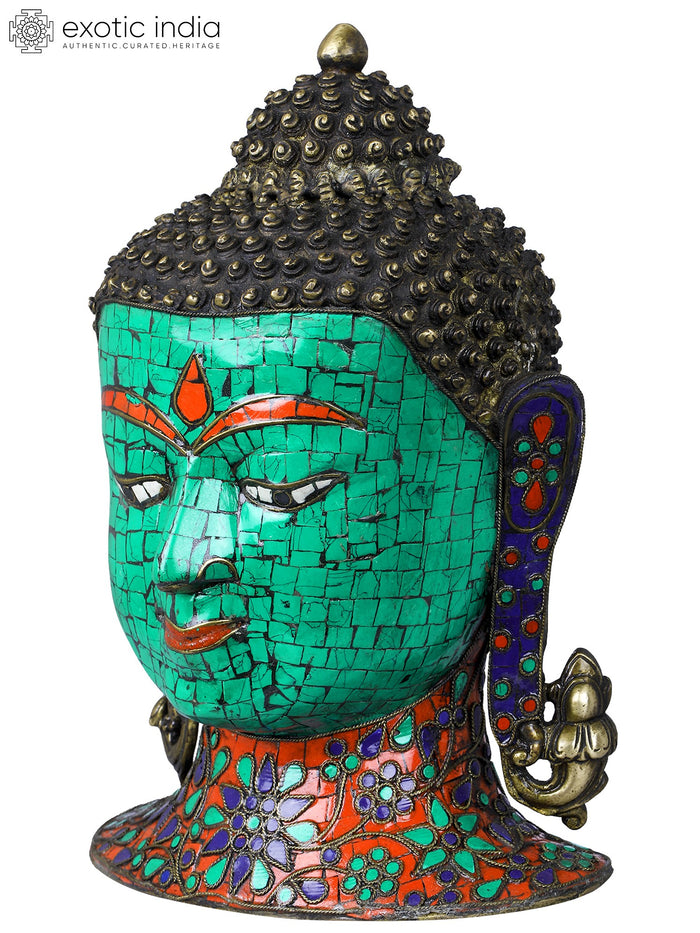 11" Lord Buddha Head Tibetan Brass Sculpture Handmade