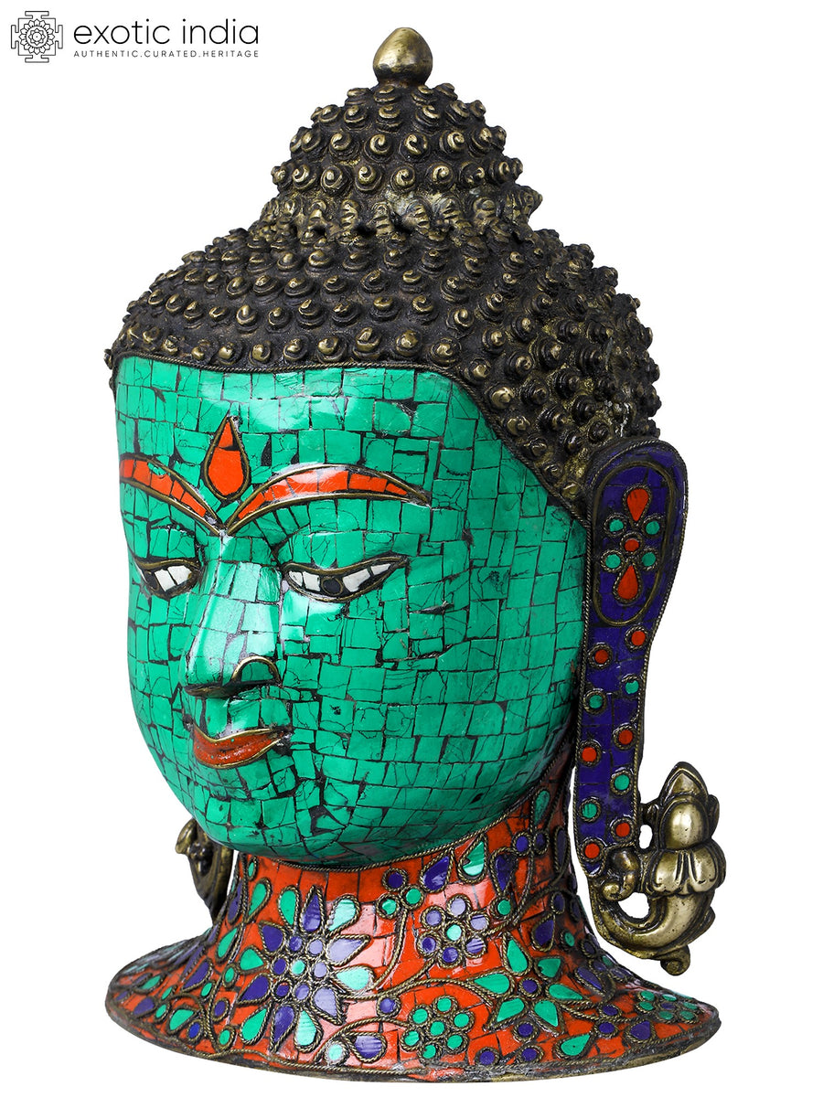 11" Lord Buddha Head Tibetan Brass Sculpture Handmade