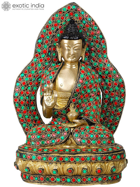 9" Lord Buddha Seated on Lotus Throne - Tibetan Buddhist In Brass | Handmade | Made In India