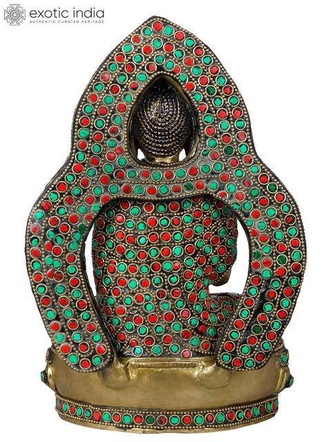 9" Lord Buddha Seated on Lotus Throne - Tibetan Buddhist In Brass | Handmade | Made In India