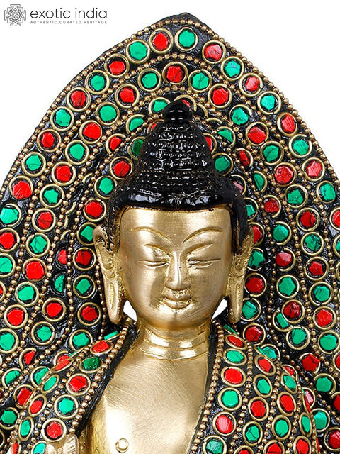 9" Lord Buddha Seated on Lotus Throne - Tibetan Buddhist In Brass | Handmade | Made In India