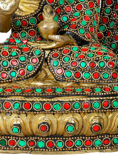 9" Lord Buddha Seated on Lotus Throne - Tibetan Buddhist In Brass | Handmade | Made In India