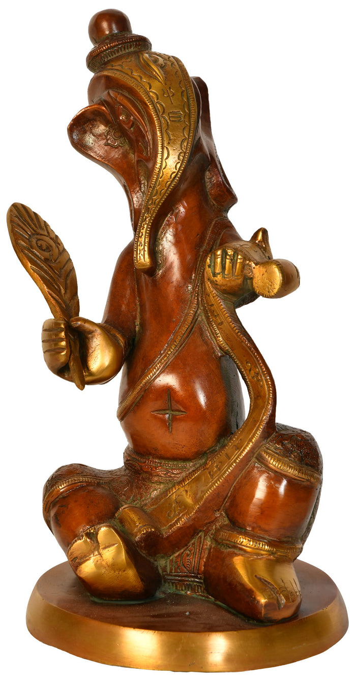 11" Ganesha Writing Mahabharata Handmade Brass Statue