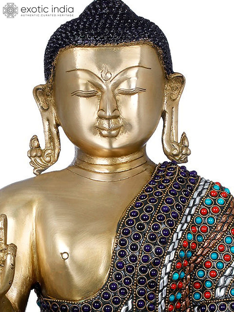 14" Lord Buddha Preaching His Dharma - Tibetan Buddhist In Brass | Handmade | Made In India