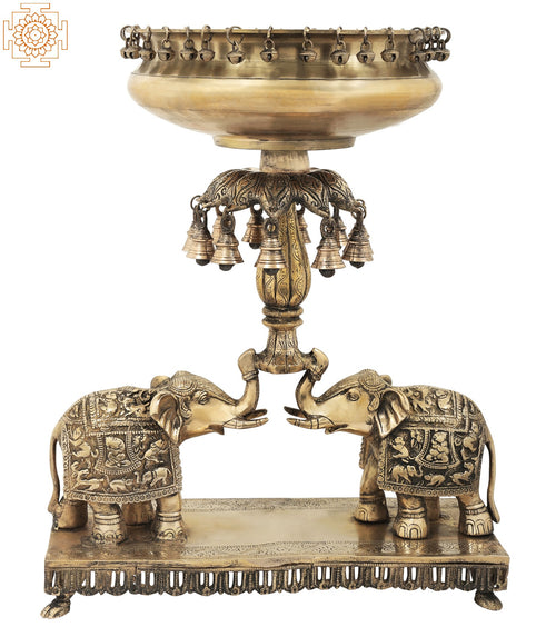 Royal Elephant Brass Urli with Bells for Home Decor