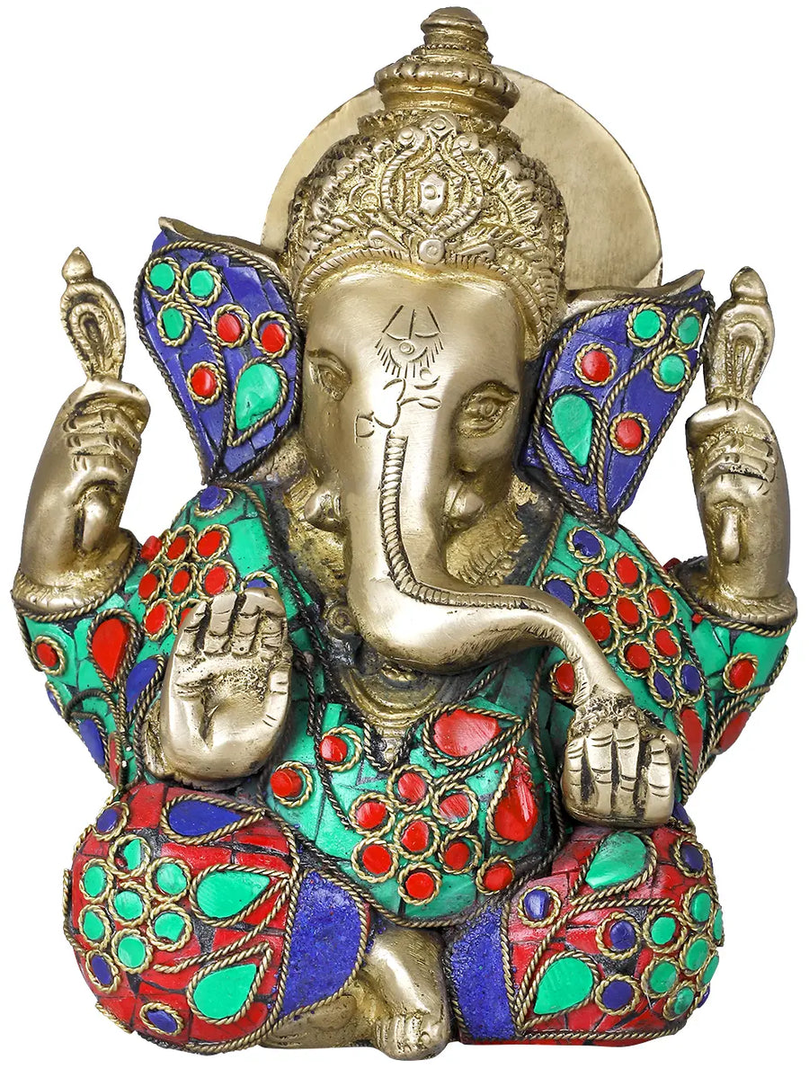 5" Blessing Ganesha Brass Sculpture Handmade