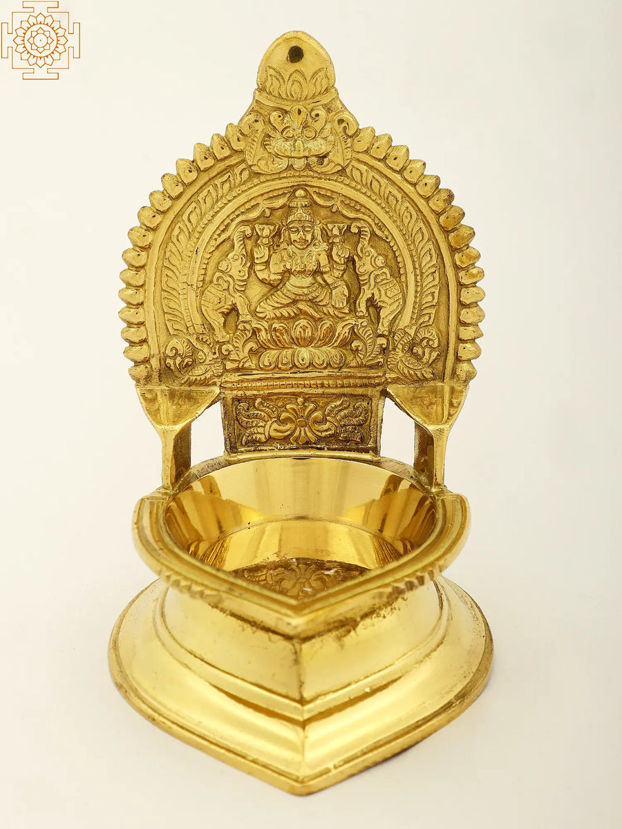 Brass Goddess Gajalakshmi Diya for Pooja