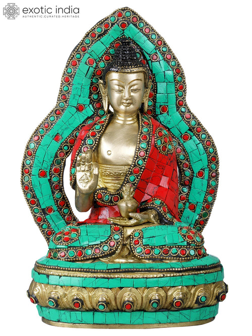 9" Preaching Buddha Lotus Pedestal Brass Statue Handmade