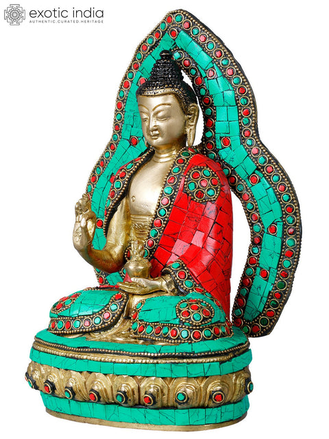 9" Preaching Buddha on Lotus Pedestal - Tibetan Buddhist In Brass | Handmade | Made In India