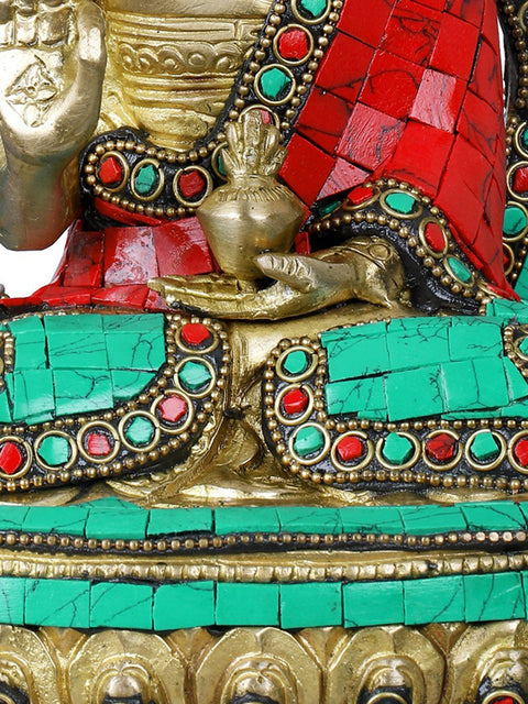 9" Preaching Buddha on Lotus Pedestal - Tibetan Buddhist In Brass | Handmade | Made In India