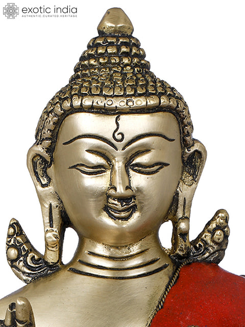 8" Seated Lord Buddha - Tibetan Buddhist In Brass | Handmade | Made In India