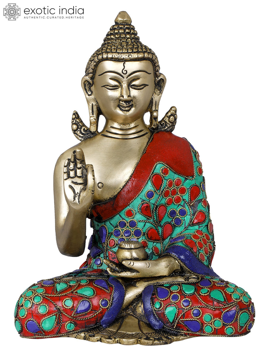 8" Seated Lord Buddha Tibetan Buddhist Brass Statue Handmade