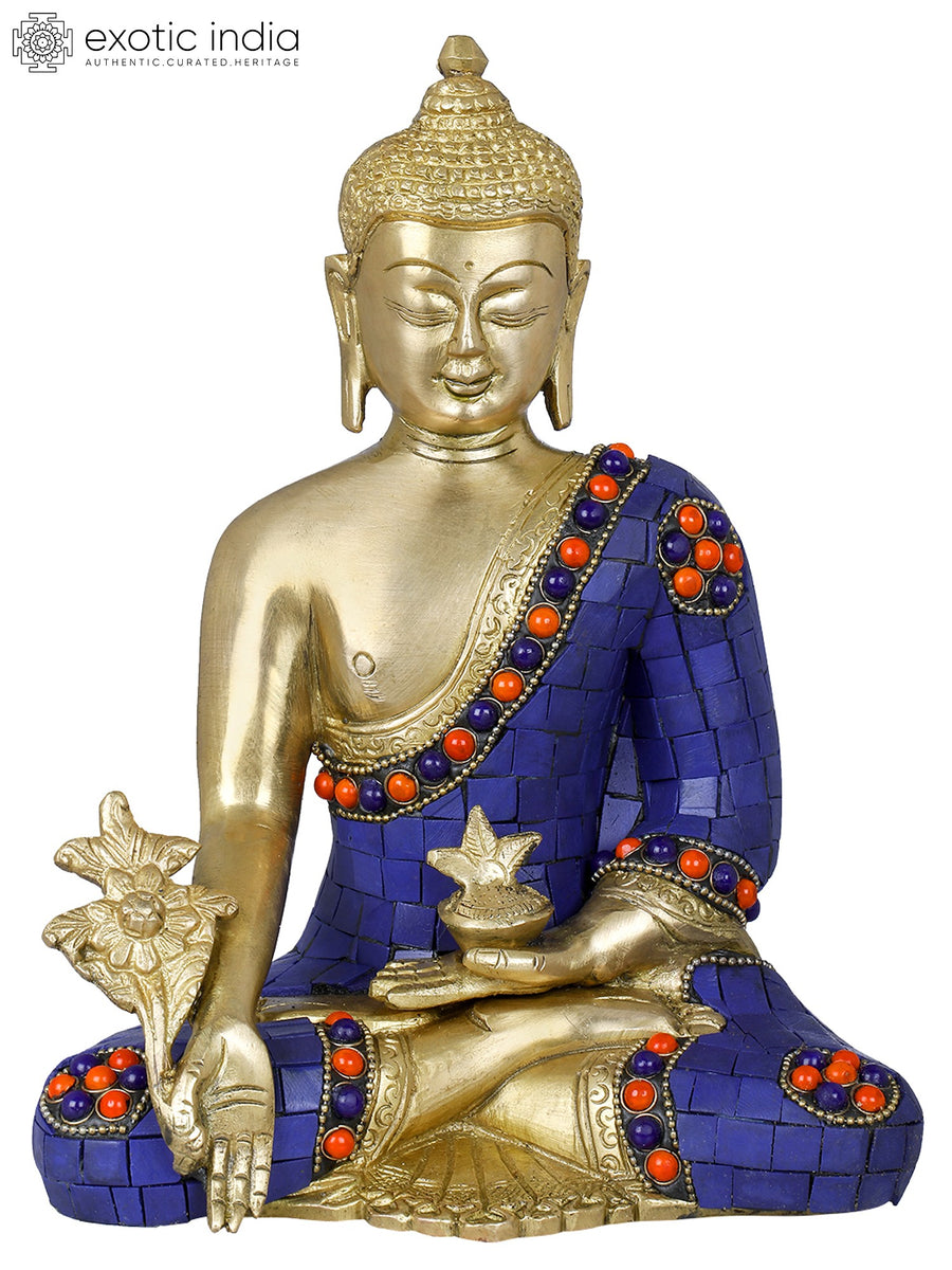 8" Brass Lapis Buddha of Healing Tibetan Buddhist Statue Handmade
