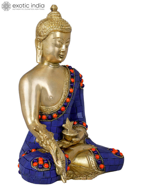 8" Tibetan Buddhist Deity Lapis Buddha of Healing In Brass | Handmade | Made In India