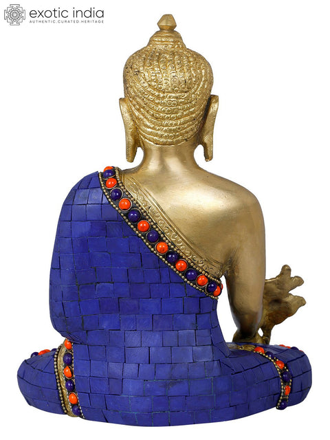 8" Tibetan Buddhist Deity Lapis Buddha of Healing In Brass | Handmade | Made In India