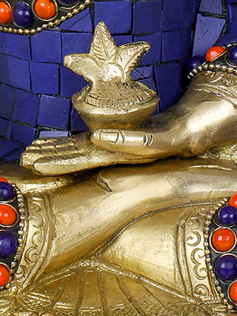 8" Tibetan Buddhist Deity Lapis Buddha of Healing In Brass | Handmade | Made In India