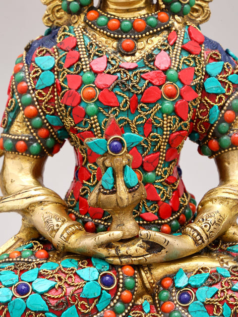 12" Amitabha Buddha with The Vase of Immortality - Tibetan Buddhist In Brass | Handmade | Made In India
