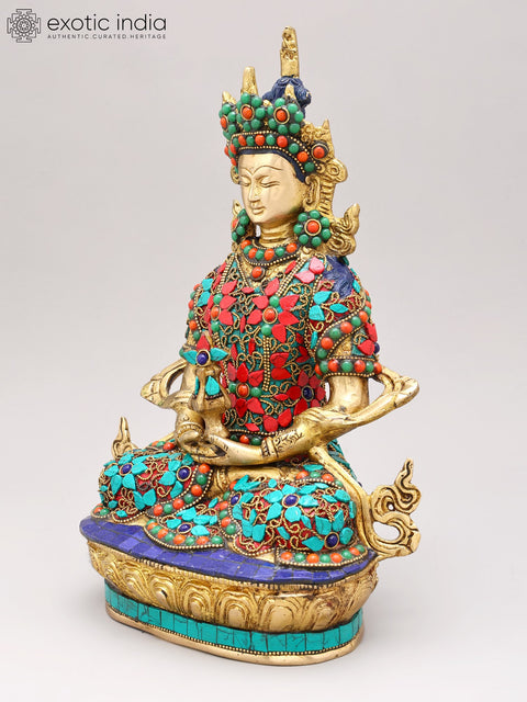 12" Amitabha Buddha with The Vase of Immortality - Tibetan Buddhist In Brass | Handmade | Made In India