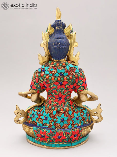 12" Amitabha Buddha with The Vase of Immortality - Tibetan Buddhist In Brass | Handmade | Made In India
