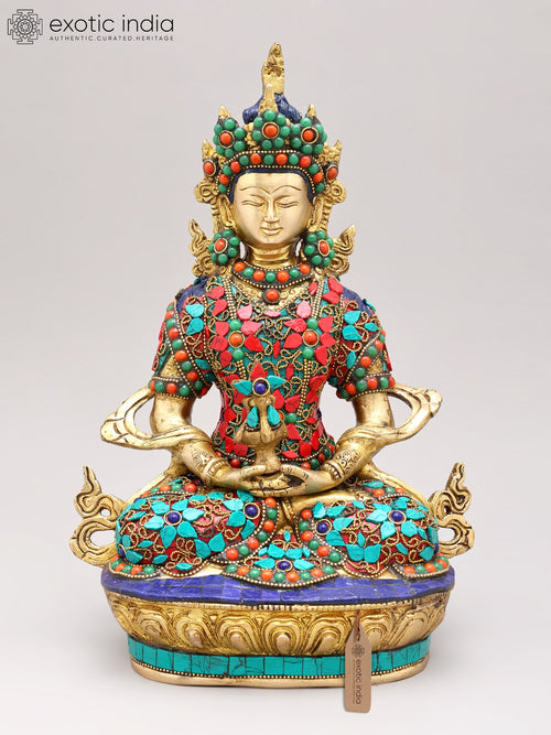 12" Amitabha Buddha with Vase of Immortality Brass Statue Handmade