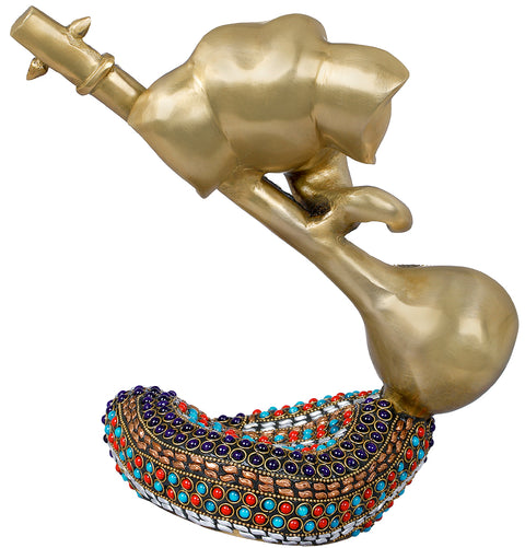 9" Stylized Musical Ganesha In Brass | Handmade | Made In India