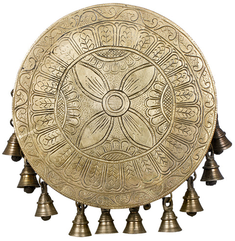 Floral Brass Pedestal (Chowki) with Bells