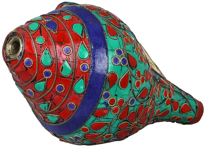 3" Brass Conch Decorated with Inlay | Handmade | Made in India