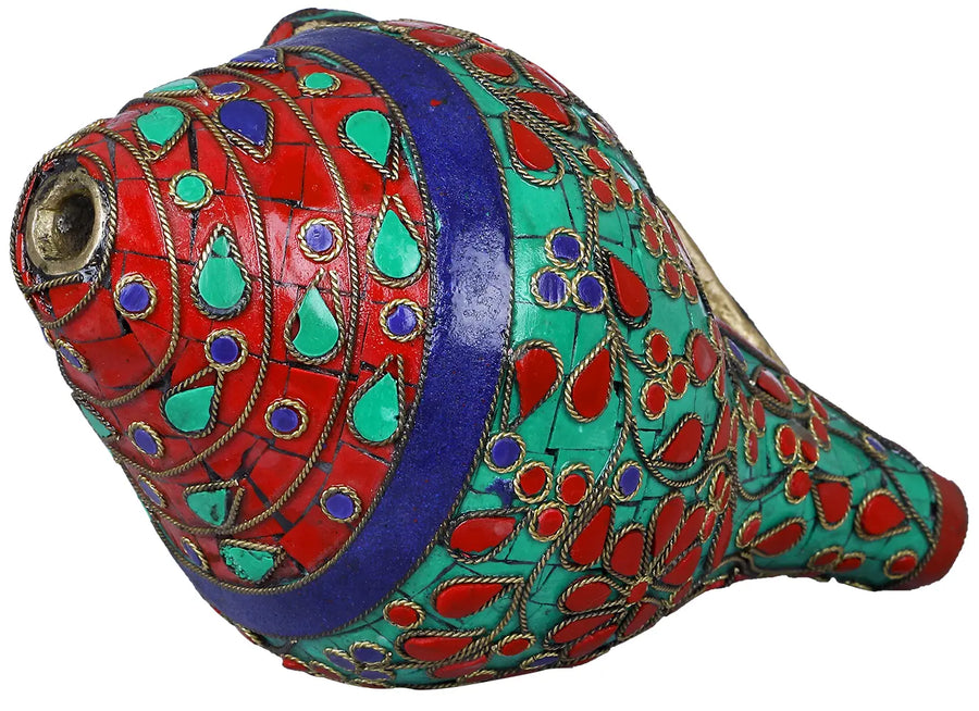 3" Brass Conch Statue with Decorative Inlay Handmade