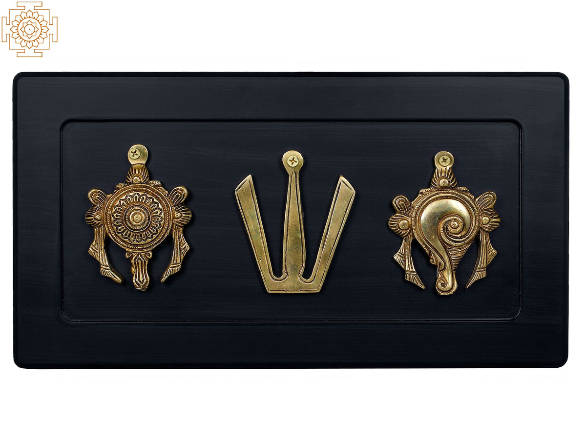 7" Vaishnava Symbols Wall Hanging Plate in Brass | Handmade | Made in India