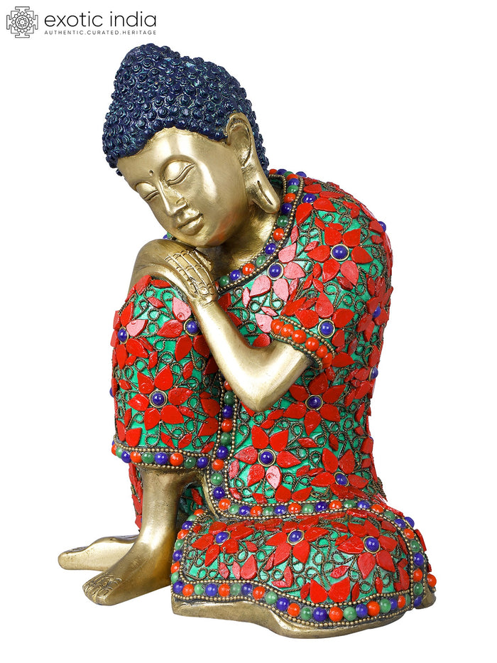 9" Thinking Buddha - Tibetan Buddhist In Brass | Handmade | Made In India