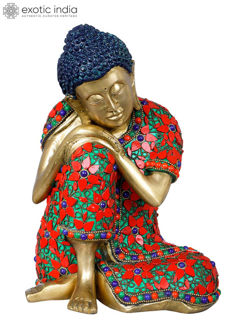 9" Thinking Buddha - Tibetan Buddhist In Brass | Handmade | Made In India